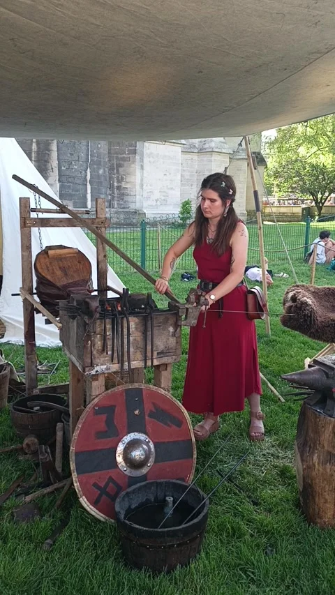 Blacksmith Operating Vintage Coal Forge For Iron Heating And Sword Making. Video stock 336008659