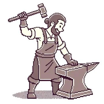 Blacksmith Pixel Art NPC 8-Bit Retro Sprite Stock Illustration