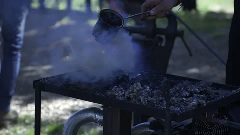 Blacksmith Pouring Water On Coal Forge Stock Footage 340321298