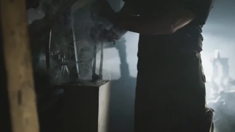 Blacksmith quenching steel Video stock 92057982
