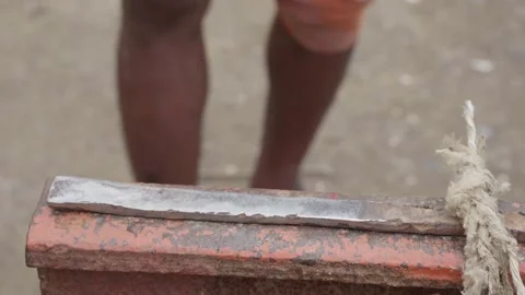 Blacksmith Striking Steel Component with Hammer Close Up Bangladesh Stock Footage 337438126
