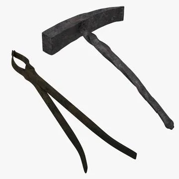 Blacksmith Tools 03 - Tongs and Hammer 3D Model