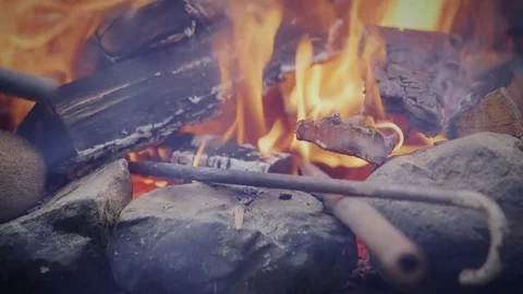 Blacksmith tools heating up in fire Video stock 80131813