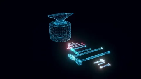 Blacksmith Tools hologram Rotating Stock Footage 154837114
