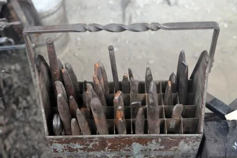 Blacksmith tools set of cold chisels Stock Photos