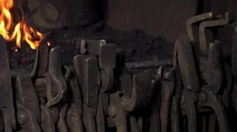 Blacksmith tools in a workshop Video stock 58156745