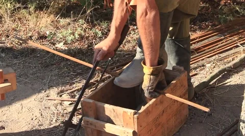 Blacksmith is Using Metal Cutting Saw During Historical Reenactment Stock-Footage 58443079
