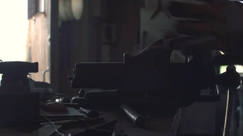 Blacksmith wearing protective gloves Stock Footage 128598071