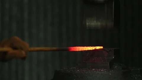Blacksmith at work, red hot steel, close up Stock Footage 72219638