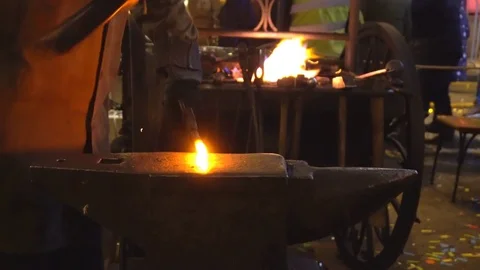 Blacksmith at work in the smithy Stock Footage 84039038
