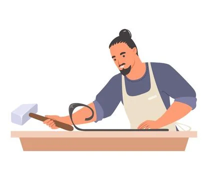 Blacksmith worker using hammer hardware tool vector illustration Stock Illustration