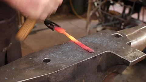 Blacksmith working on the anvil with hammer Stock Footage 160301839