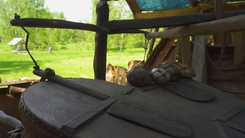 Blacksmith working with blacksmith furs in forge. Close-up. Stock Footage 108826804