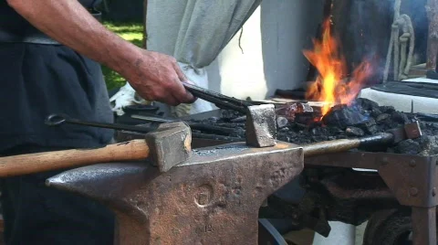  Blacksmith Working On Metal During Medieval Week In Visby Sweden Stock Footage 87705