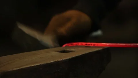 Blacksmith working on metal at forge, close up Stock Footage 72219851