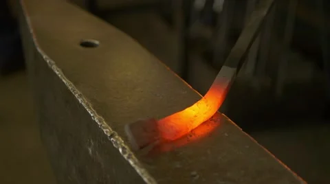 Blacksmith Working Metal With Hammer Stock Footage 60931472