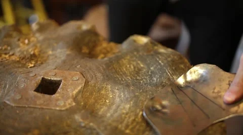 Blacksmith working with a power hammer Stock Footage 44631860