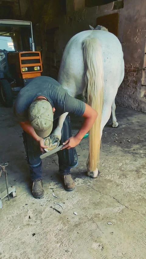 Blacksmith working at shoeing a horse. Stock Footage 292375624