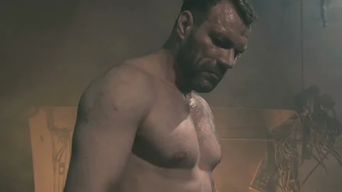 Blacksmith working with sweat on face Video stock 109599479