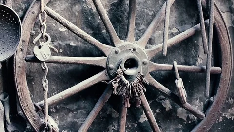 Blacksmith workshop and many hand made copper dishes, Lahich, Azerbaijan Stock Footage 81473999