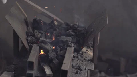 Blacksmith Workshop Preparing Coal Furnace Stock Footage 139580732