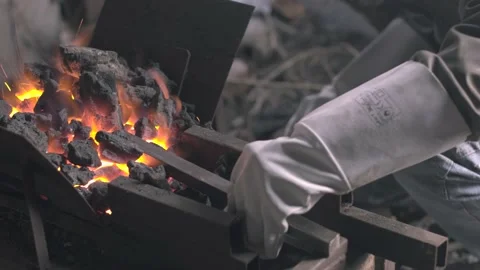 Blacksmith Workshop Preparing Coal Furnace Stock Footage 139580816