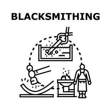 Blacksmithing process shaping hot metal craft concept 库存插图