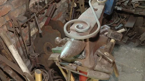 Blacksmithing tools for hot forging. Traditonal work of the past time. Video stock 102041615