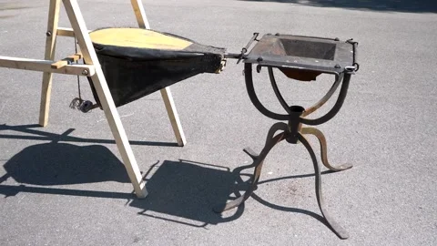 Blacksmith's bellows for heating a metal workpiece Stock Footage 336390089
