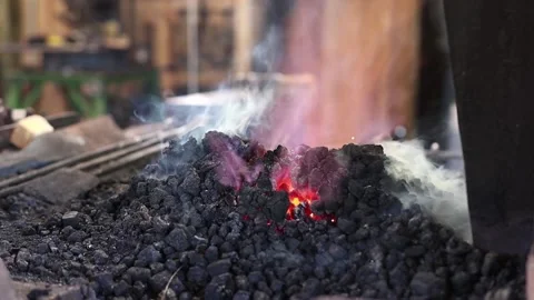 Blacksmiths coal forge fire Stock Footage 133015346