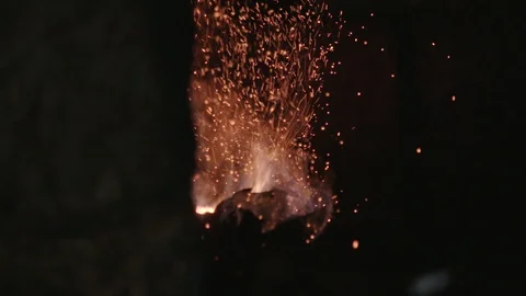 Blacksmith's hot burning fire with sparks Stockbeeldmateriaal 89328041