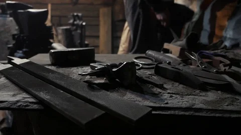 Blacksmith's tools in the smithy Stock Footage 105090779