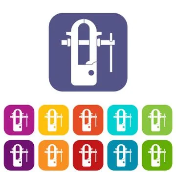 Blacksmiths vice icons set flat Ilustração Stock
