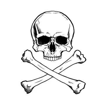 Black/white human skull and crossbones Illustrazione stock