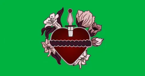 Blade emerging after handle shift, piercing heart motif band on transparent Vidéo 317212721