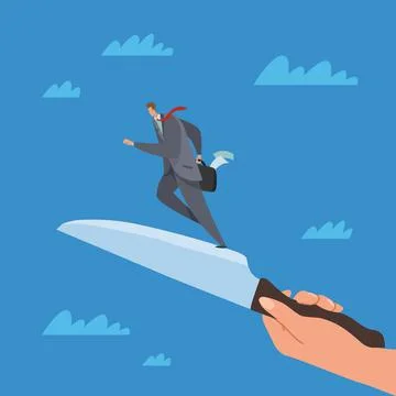 Blade runner. Dangerous path to success, shaky cases. Businessman running to Stock Illustration