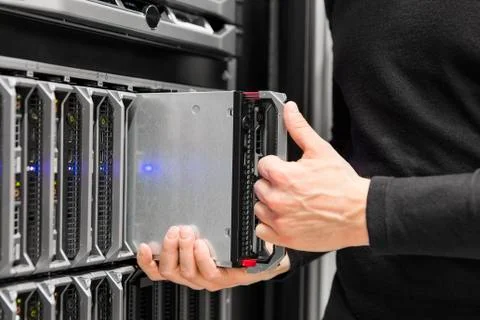 Blade server installation in large datacenter Stock Photos
