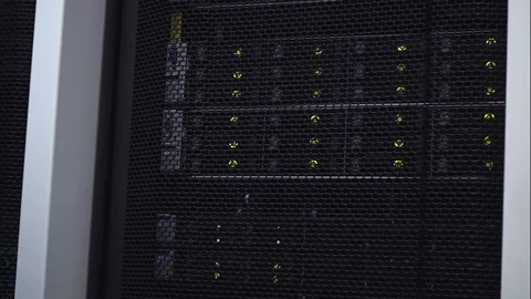 Blade server in rack cluster hard drives storage in internet data center room Stock Footage 109044636
