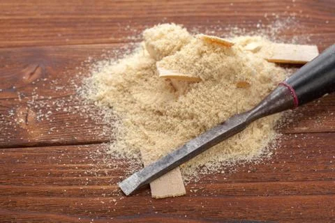 Blade of sharp chisels with sawdust Stock Photos