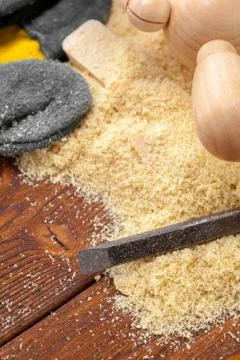 Blade of sharp chisels with sawdust Stock Photos