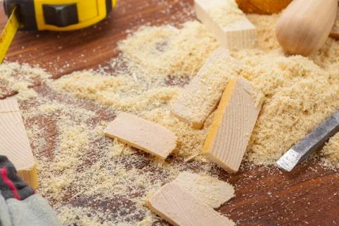 Blade of sharp chisels with sawdust Stock Photos