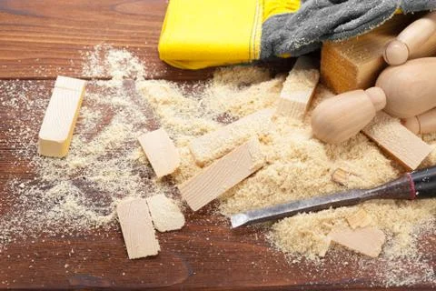 Blade of sharp chisels with sawdust Stock Photos