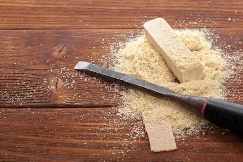 Blade of sharp chisels with sawdust Stock Photos