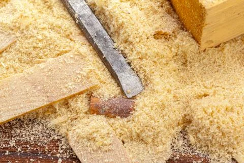 Blade of sharp chisels with sawdust Stock Photos