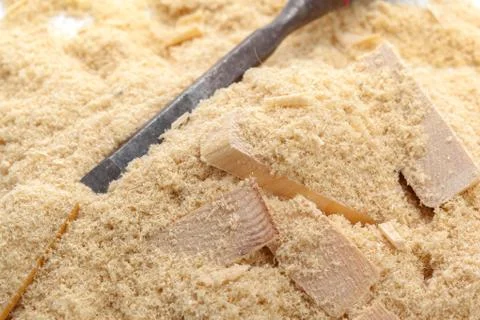 Blade of sharp chisels with sawdust Stock Photos