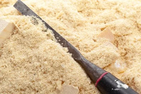 Blade of sharp chisels with sawdust Stock Photos