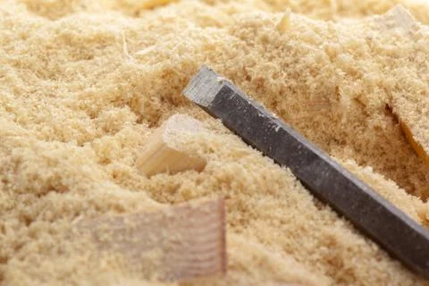 Blade of sharp chisels with sawdust Stock Photos
