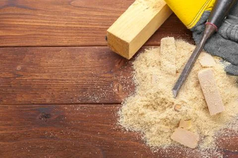 Blade of sharp chisels with sawdust Stock Photos