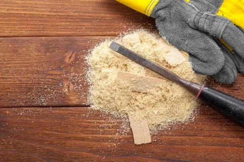 Blade of sharp chisels with sawdust Stock Photos
