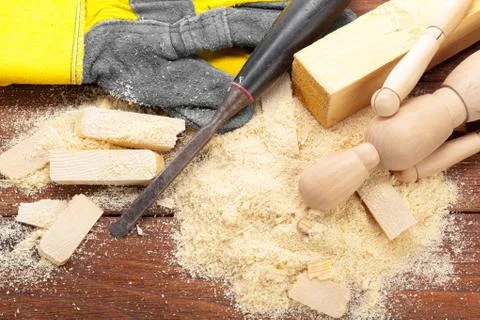 Blade of sharp chisels with sawdust Stock Photos